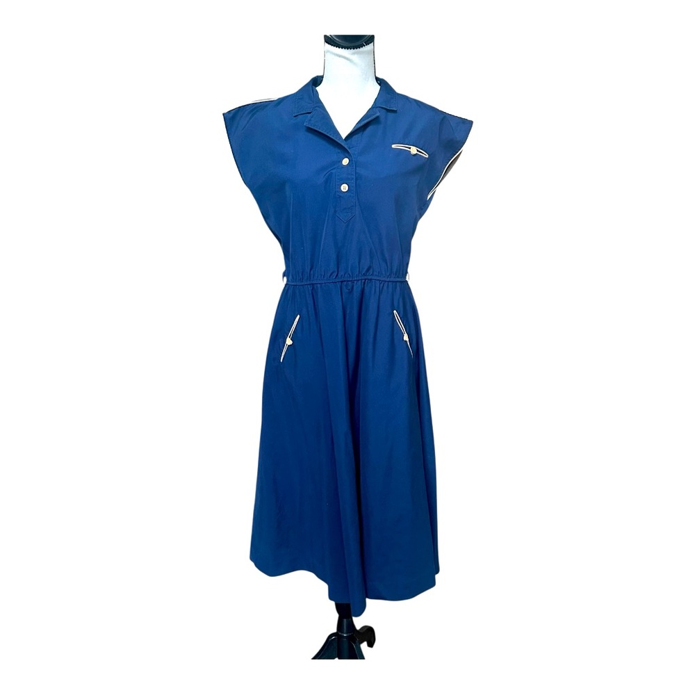 Vintage Piece Time Zip Pocket Dress 12 (Fits 6-8) Navy Made in Korea